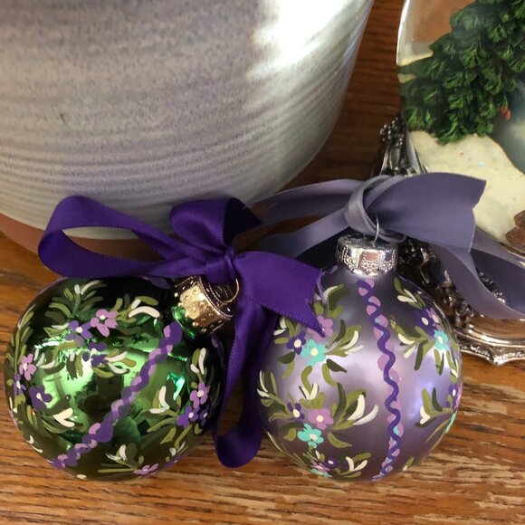 Other - Shiny Hand Painted Lavender Glass Ornaments